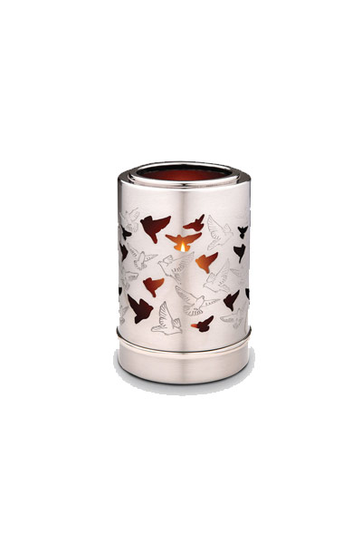 Candleholder keepsake, silver colour, with bird.