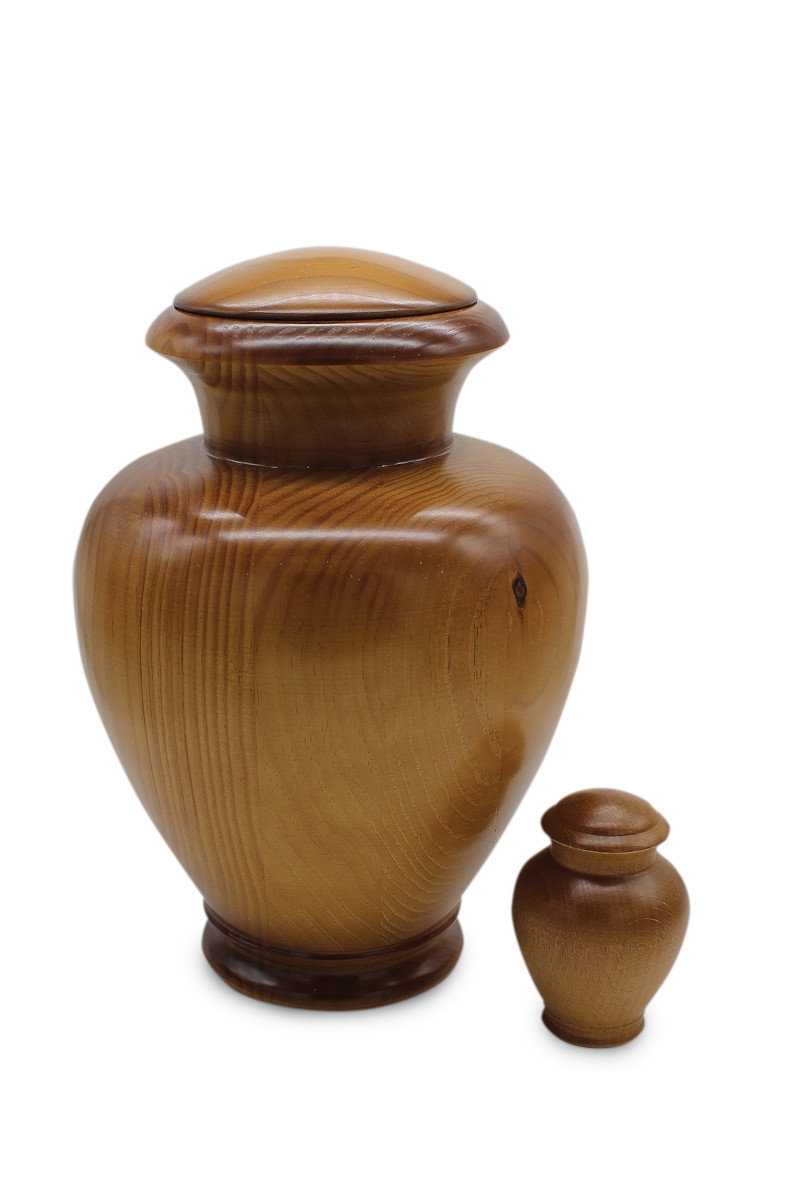 This round shaped wooden urn are crafted from pine and beech wood.