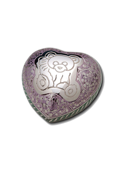 Heart-shaped keepsake, teddy bear decoration.