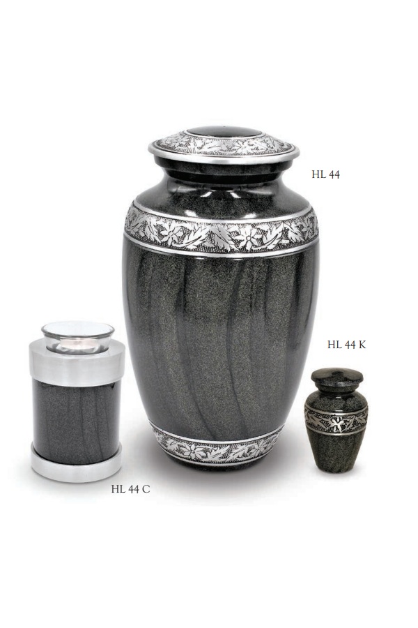 Aluminium speckled black colour with flower carved silver bands.