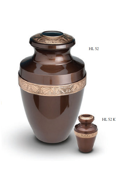 Urn set , brown, glossy finish lacquer, with band in gilded brass.