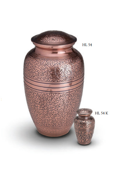 Urn set, brass with flower decoration design.