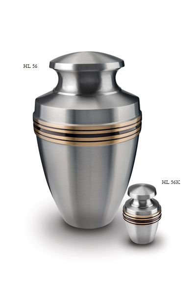 Urn set, matt finish, silver colour, with black band.