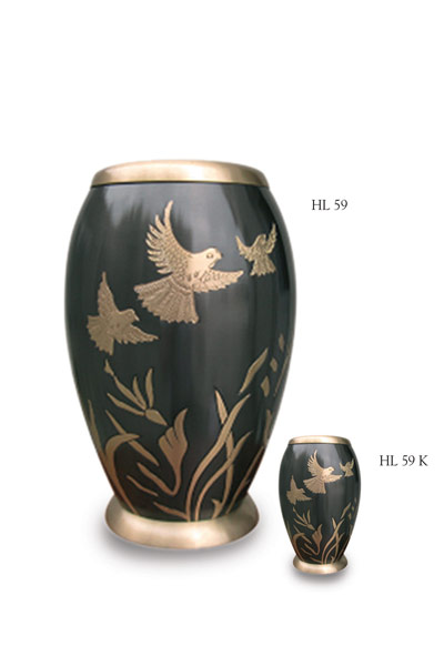 Urn set, anthracite grey, with birds