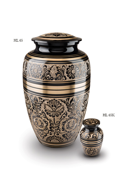 Urn set, black, with gold-colour decoration detail.