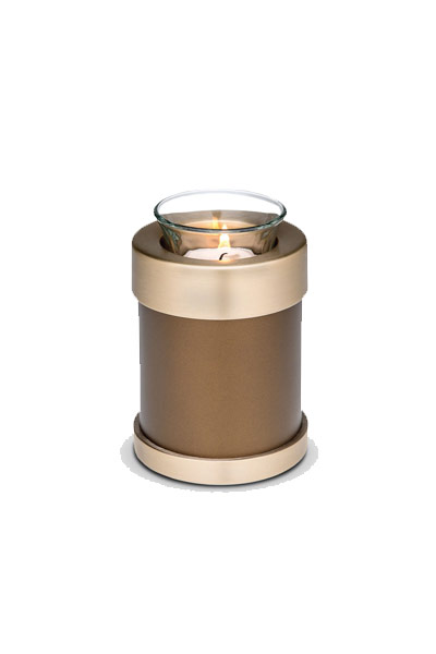 Candleholder keepsake, brown, with gilded brass detail.