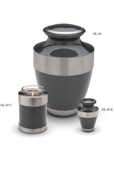 Urn set anthracite grey, with silver colour band in brass