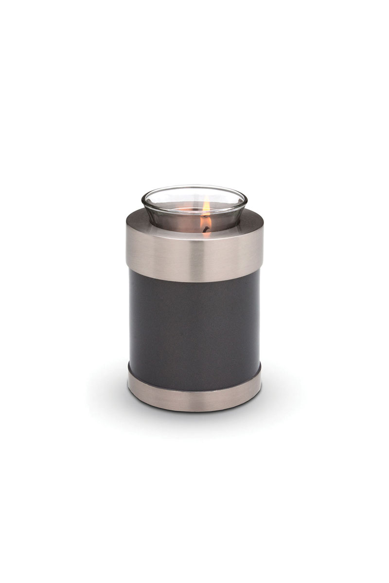 Candleholder keepsake, anthracite grey, with silvered brass detail.